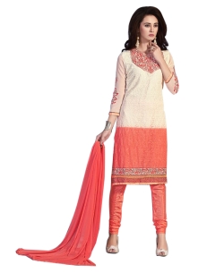 Ivory Georgette Blend Embroidered Chudidhar Suits