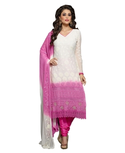 White Georgette Embroidered Chudidhar Suits