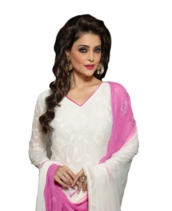 White Georgette Embroidered Chudidhar Suits