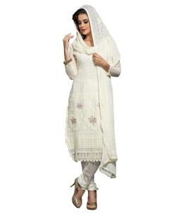Ivory Georgette Blend Embroidered Chudidhar Suits