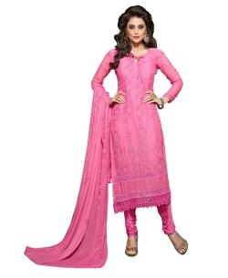 Hot Pink Georgette Blend Embroidered Chudidhar Suits