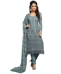 Dark Grey Georgette Blend Embroidered Chudidhar Suits