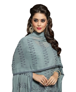 Dark Grey Georgette Blend Embroidered Chudidhar Suits