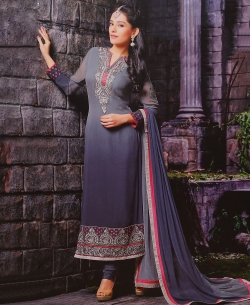 Grey Georgette Embroidered Chudidhar Suits