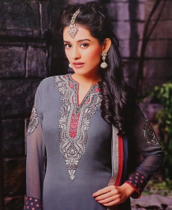 Grey Georgette Embroidered Chudidhar Suits