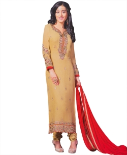 Beige Georgette Blend Embroidered Chudidhar Suits