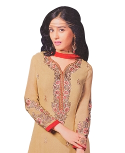 Beige Georgette Blend Embroidered Chudidhar Suits