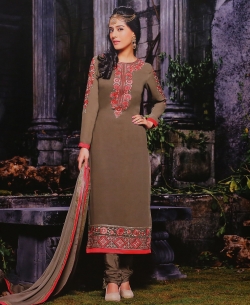 Coffee Georgette Embroidered Chudidhar Suits