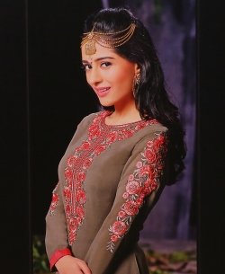 Coffee Georgette Embroidered Chudidhar Suits