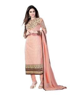Peach Georgette Blend Embroidered Chudidhar Suits