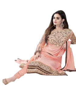 Peach Georgette Blend Embroidered Chudidhar Suits