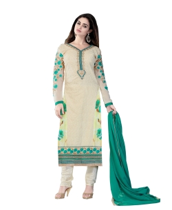 Cream Georgette Blend Embroidered Chudidhar Suits