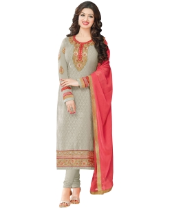 Light Grey Georgette Blend Embroidered Chudidhar Suits