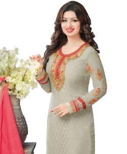 Light Grey Georgette Blend Embroidered Chudidhar Suits