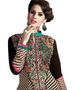 Black Georgette Blend Embroidered Chudidhar Suits