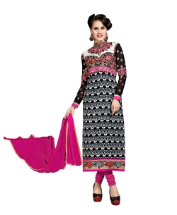 Black Georgette Blend Embroidered Chudidhar Suits