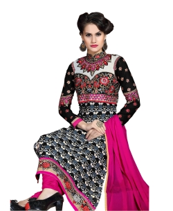 Black Georgette Blend Embroidered Chudidhar Suits