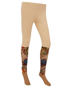 Cream Cotton Blend Printed Designer Leggings