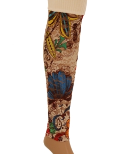 Cream Cotton Blend Printed Designer Leggings