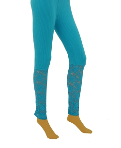 Blue Cotton Blend Solid Designer Leggings