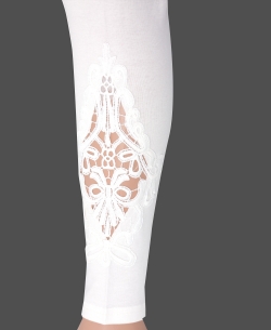 White Cotton Blend Solid Designer Leggings
