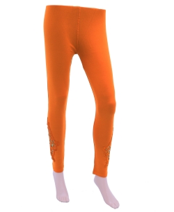 Orange Cotton Blend Solid Designer Leggings