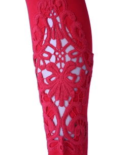 Red Cotton Blend Solid Designer Leggings