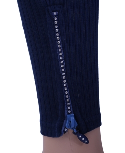 Navy Blue Cotton Blend Solid Designer Leggings