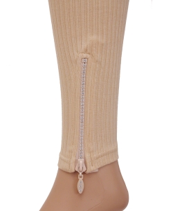 Cream Cotton Blend Solid Designer Leggings