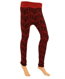 Brick Red Cotton Blend Embossed Designer Leggings