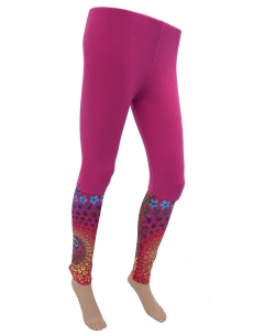 Deep Pink Cotton Blend Printed Designer Leggings