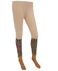 Cream Cotton Blend Printed Designer Leggings
