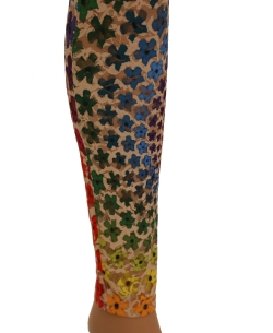 Cream Cotton Blend Printed Designer Leggings