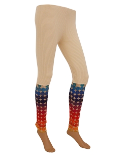 Cream Cotton Blend Printed Designer Leggings