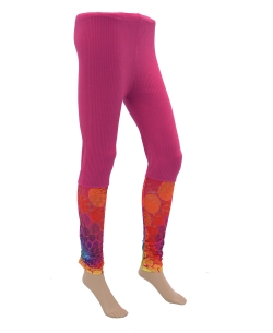 Deep Pink Cotton Blend Printed Designer Leggings