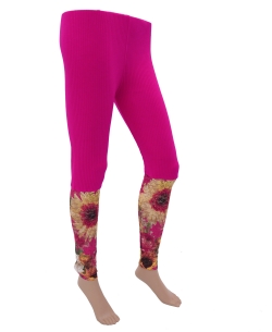 Deep Pink Cotton Blend Printed Designer Leggings