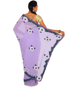 Lavender Crepe Embroidered Designer Sarees