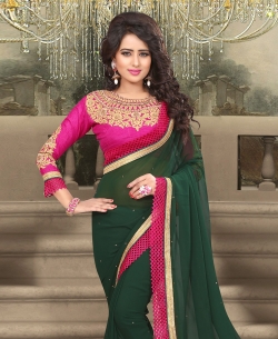 Bottle Green Georgette Cut Work Designer Sarees