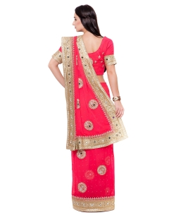 Valentine Red Georgette Mirror Work Designer Sarees