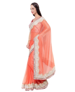 Coral Lycra Mirror Work Designer Sarees