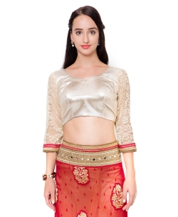 Red And Beige Jacquard, Net Embroidered Designer Sarees