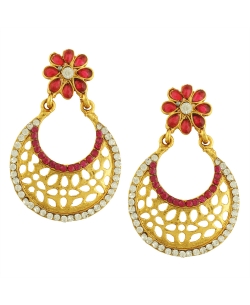 Red Non Precious Metal Stones, Crystals Chandbali