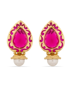 Deep Pink Non Precious Metal Stones, Crystals Studs