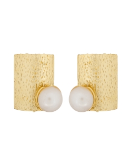 White And  Gold Non Precious Metal Pearls Studs