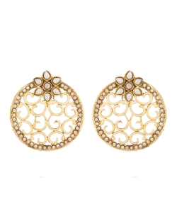 White And  Gold Non Precious Metal Pearls Studs