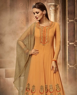 Orange Faux Georgette Embroidered Gowns