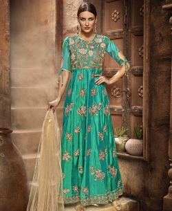 Sea Green Silk Zari Style Gowns
