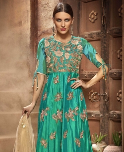Sea Green Silk Zari Style Gowns