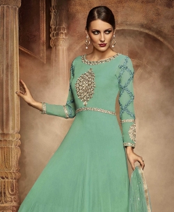 Turquoise Net Embroidered Gowns