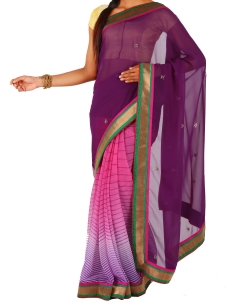 Violet Chiffon Printed Half And Half Sarees
